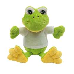 Pl�sch-Frosch FRIEDA, gr�n-wei� - Werbeartikel