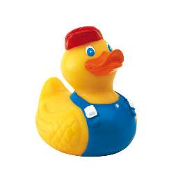 Badeente BOB, gelb-blau-rot - Werbeartikel