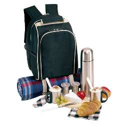 Picknickrucksack COFFEE, schwarz-beige - Werbeartikel
