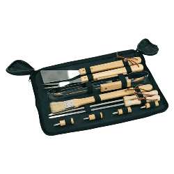 Hochwertiges Grillbesteck FRIED, schwarz-holz - Werbeartikel