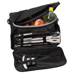 Picknick-Grilltasche 2IN1, schwarz-silber - Werbeartikel