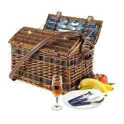 Weiden-Picknickkorb SUMMERTIME, blau - Werbeartikel