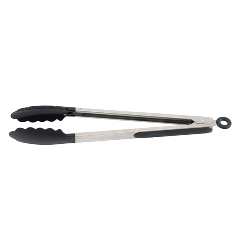 Edelstahl-Grillzange GRIP, silber-schwarz - Werbeartikel