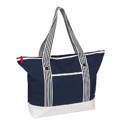Strandtasche MARLENE, beige-marineblau - Werbeartikel