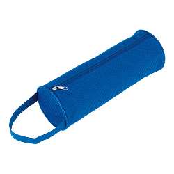 Runde Stiftetasche SCHOOL, blau - Werbeartikel