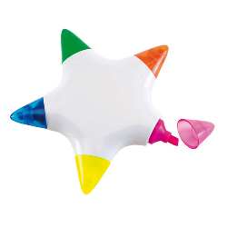 Textmarker STAR, wei�-blau-gr�n-orange-gelb-rot - Werbeartikel