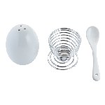 Fr�hst�cksset EGGY, silber-wei� - Werbeartikel