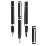 Schreibset TRIO, schwarz-silber - Werbeartikel