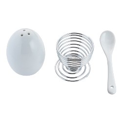 Fr�hst�cksset EGGY, silber-wei� - Werbeartikel
