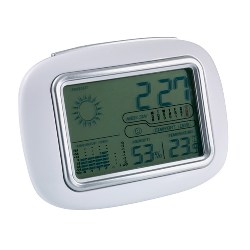 Wetterstation und Tischuhr CALOR, wei� - Werbeartikel