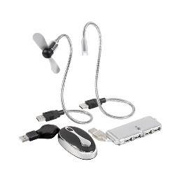 USB-Set TRAVEL GEAR, silber-schwarz - Werbeartikel