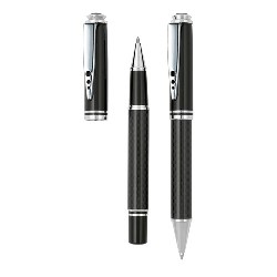 Schreibset CARBON, schwarz-silber - Werbeartikel