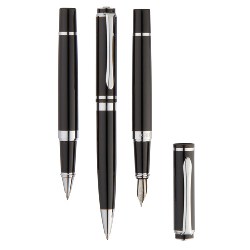Schreibset TRIO, schwarz-silber - Werbeartikel