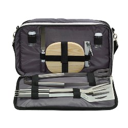 K�hltasche inkl. Grill- und Picknickutensilien COOLNESS, grau-schwarz - Werbeartikel